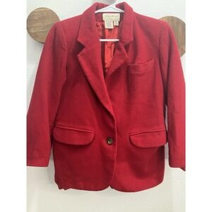 Vintage Eddie Bauer Wool Coat 90s Preppy Red Petite XS HOLIDAY Button Front